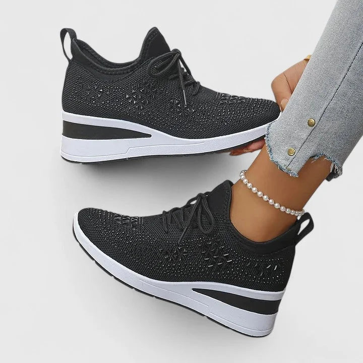 Sparkle Wedge Sneakers in Black