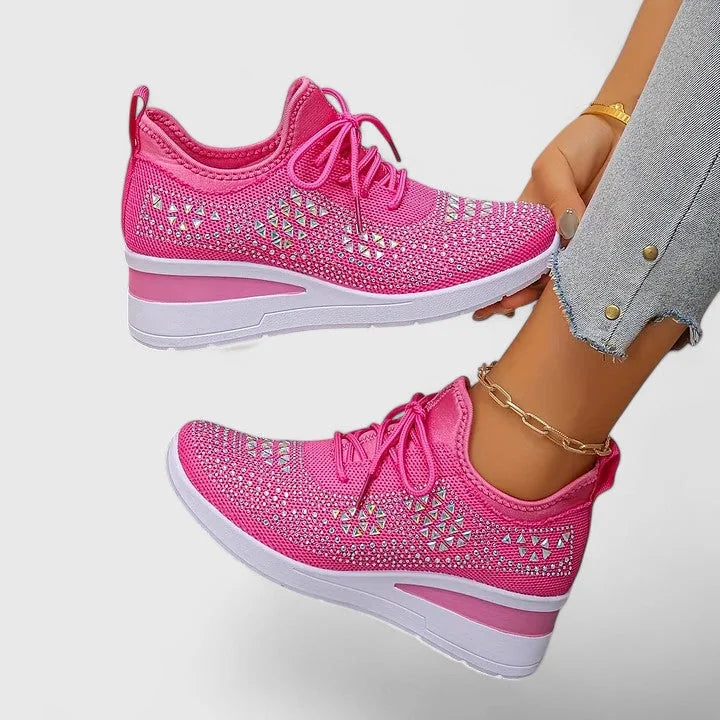 Sparkle Wedge Sneakers in Fuchsia