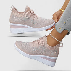 Sparkle Wedge Sneakers in Blush Pink