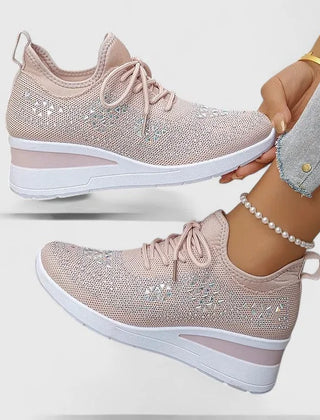 Sparkle Wedge Sneakers in Blush Pink