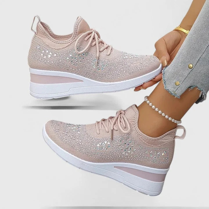 Sparkle Wedge Sneakers in Blush Pink