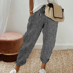 Striped Black Luna | Retro High-Waist Pants for Women | Casual & Smart