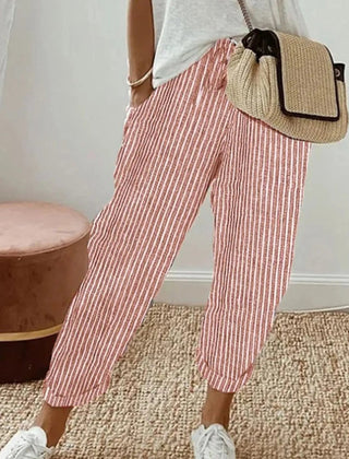 Striped Pink Luna | Retro High-Waist Pants for Women | Casual & Smart