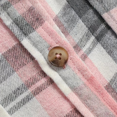 Nora Lightweight Plaid Shirt Jacket in Pink, button detail