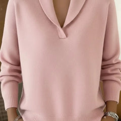 Shawl Collar V-Neck Sweater in Pink
