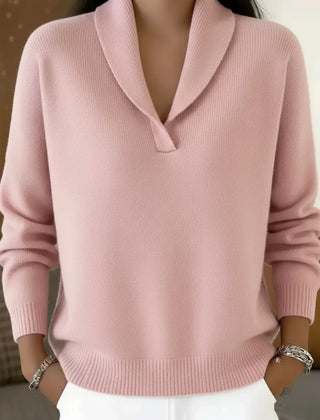 Shawl Collar V-Neck Sweater in Pink