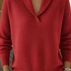 Shawl Collar V-Neck Sweater in Red