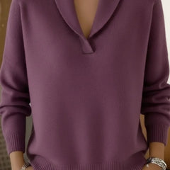 Shawl Collar V-Neck Sweater in Plum