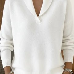 Shawl Collar V-Neck Sweater in White