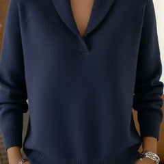 Shawl Collar V-Neck Sweater in Navy