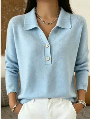 Collared Button V-Neck Sweater in Light Blue