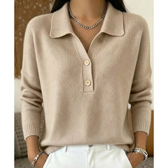 Collared Button V-Neck Sweater in Khaki