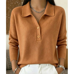 Collared Button V-Neck Sweater in Camel