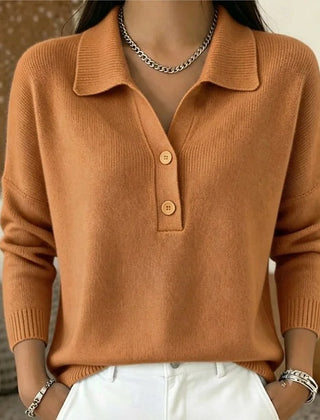 Collared Button V-Neck Sweater in Camel