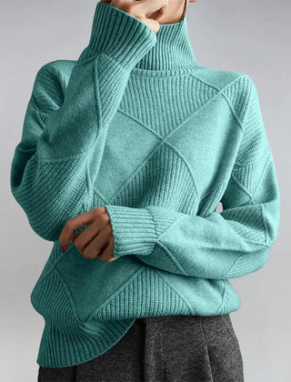 Diamond Pattern Turtleneck Sweater in Teal