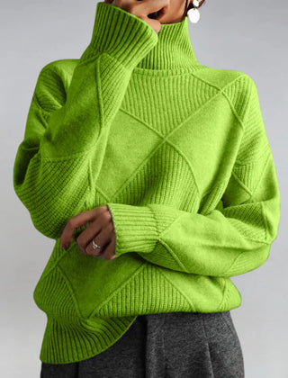 Diamond Pattern Turtleneck Sweater in Green