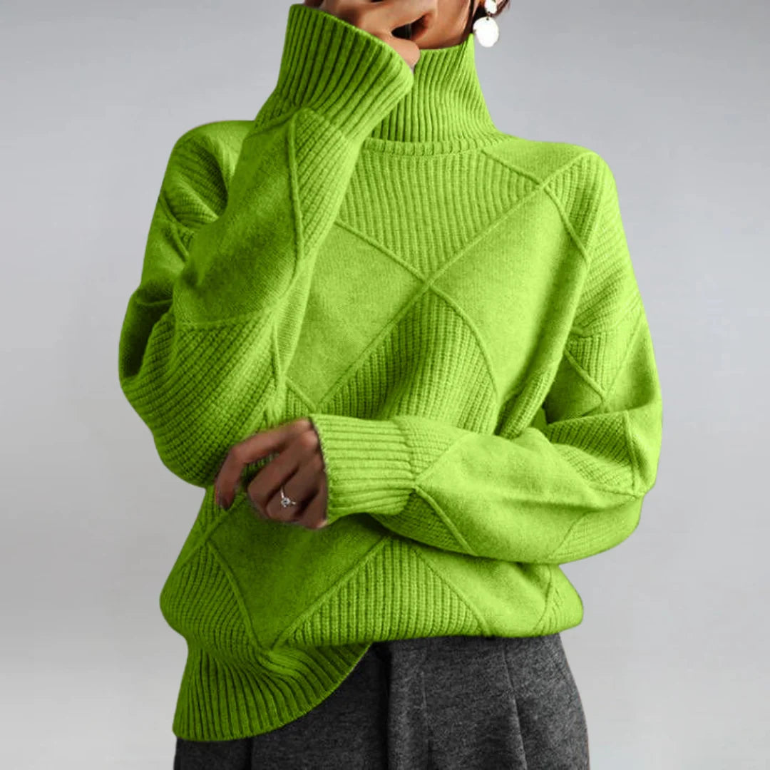 Diamond Pattern Turtleneck Sweater in Green