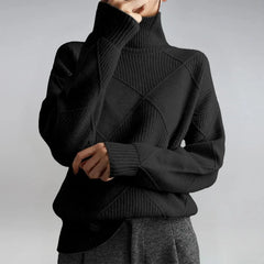 Diamond Pattern Turtleneck Sweater in Black