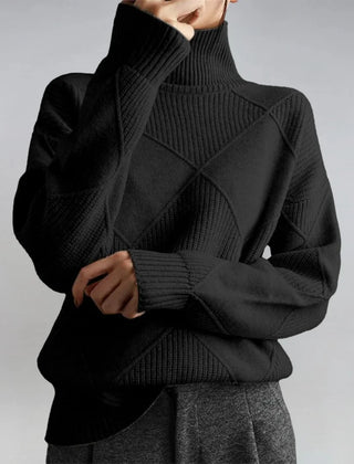 Diamond Pattern Turtleneck Sweater in Black