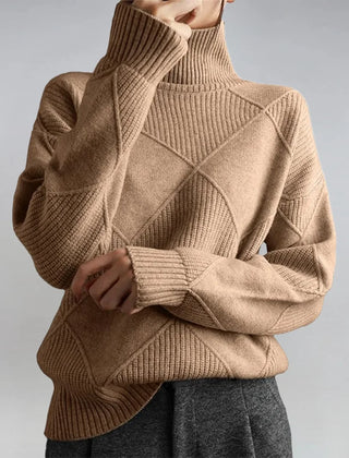 Diamond Pattern Turtleneck Sweater in Camel