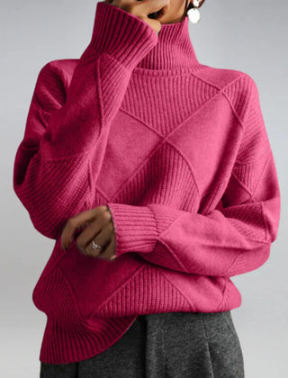 Diamond Pattern Turtleneck Sweater in Pink