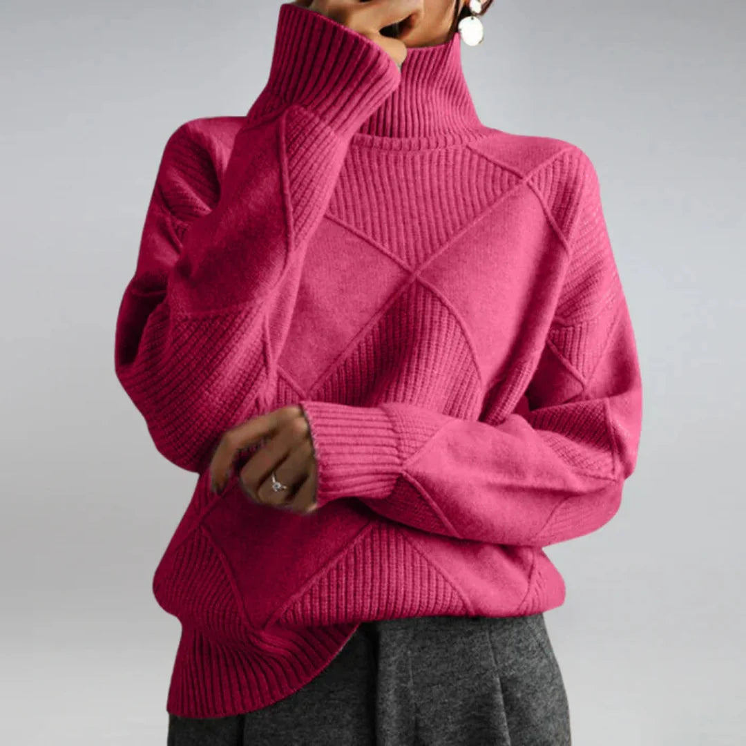 Diamond Pattern Turtleneck Sweater in Pink