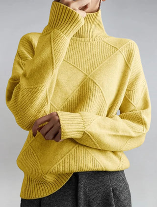 Diamond Pattern Turtleneck Sweater in Yellow