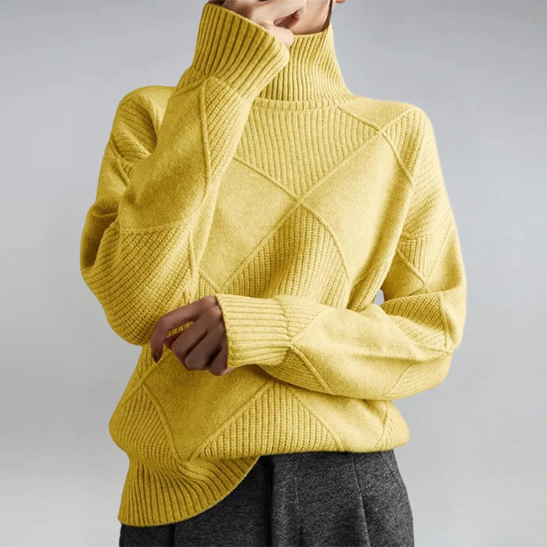 Diamond Pattern Turtleneck Sweater in Yellow
