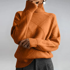 Diamond Pattern Turtleneck Sweater in Orange