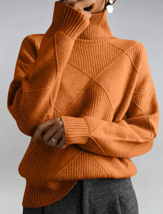 Diamond Pattern Turtleneck Sweater in Orange