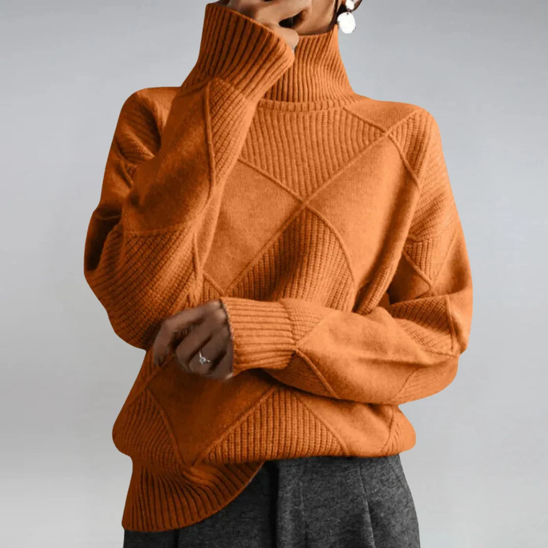 Diamond Pattern Turtleneck Sweater in Orange