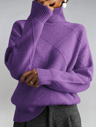 Diamond Pattern Turtleneck Sweater in Purple