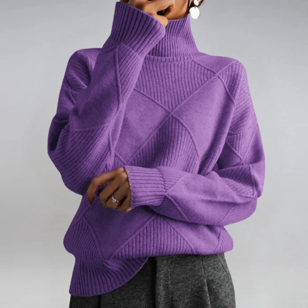 Diamond Pattern Turtleneck Sweater in Purple