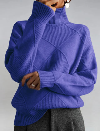 Diamond Pattern Turtleneck Sweater in Blue
