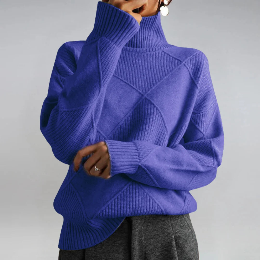 Diamond Pattern Turtleneck Sweater in Blue