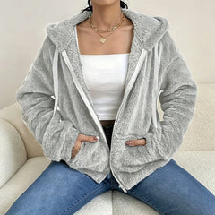 Fuzzy Hooded Zip Jacket in Gray