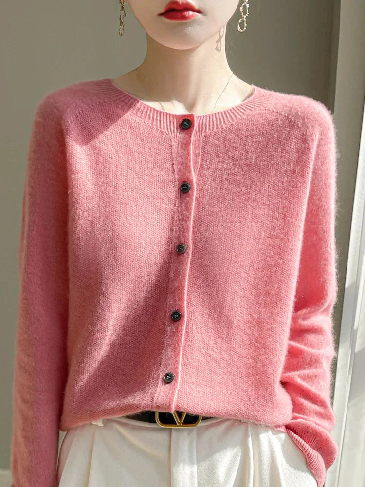 Elodie Fuzzy Button-Front Cardigan in Pink