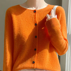 Elodie Fuzzy Button-Front Cardigan in Orange