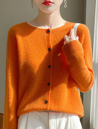 Elodie Fuzzy Button-Front Cardigan in Orange