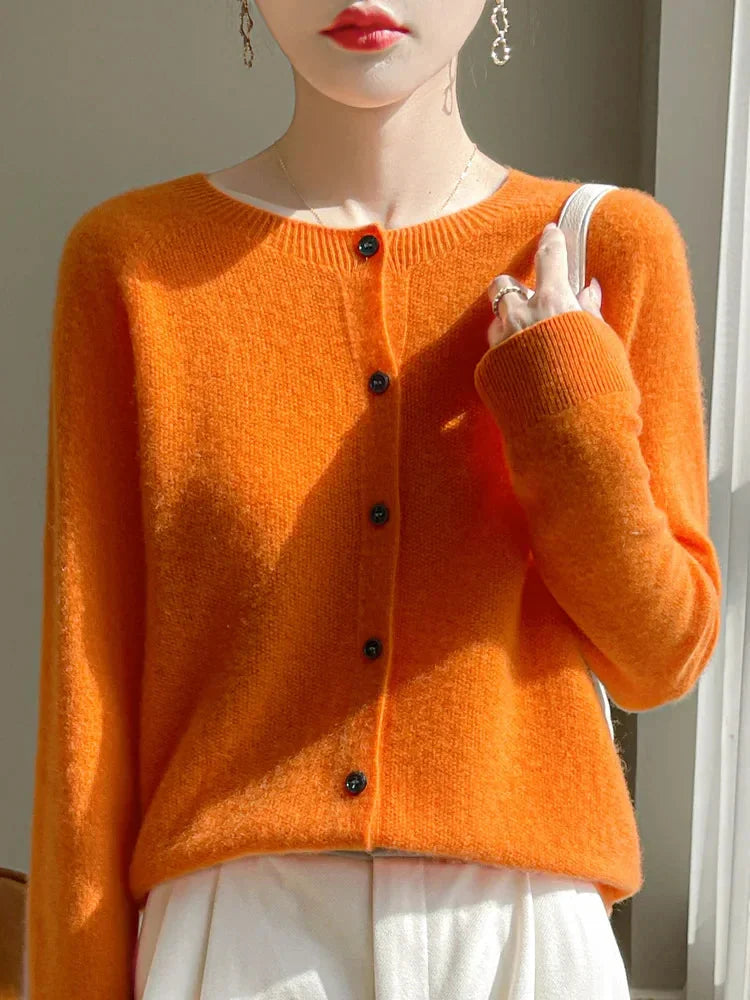 Elodie Fuzzy Button-Front Cardigan in Orange