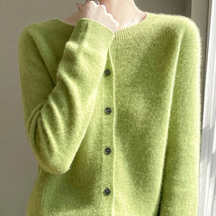 Elodie Fuzzy Button-Front Cardigan in Apple Green