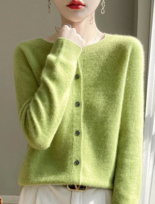 Elodie Fuzzy Button-Front Cardigan in Apple Green