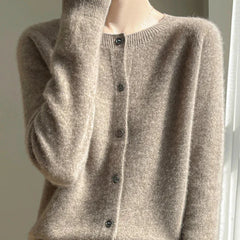 Elodie Fuzzy Button-Front Cardigan in Camel
