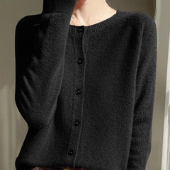 Elodie Fuzzy Button-Front Cardigan in Black