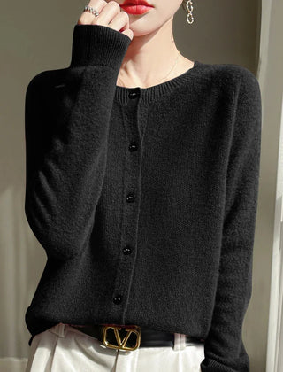 Elodie Fuzzy Button-Front Cardigan in Black