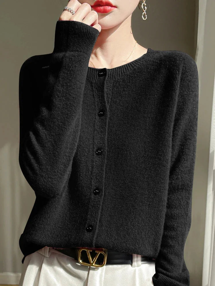 Elodie Fuzzy Button-Front Cardigan in Black