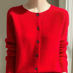 Elodie Fuzzy Button-Front Cardigan in Red