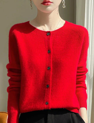 Elodie Fuzzy Button-Front Cardigan in Red