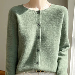 Elodie Fuzzy Button-Front Cardigan in Turquoise