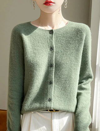 Elodie Fuzzy Button-Front Cardigan in Turquoise